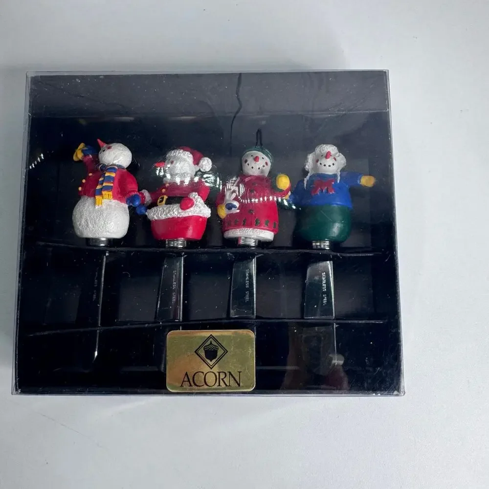 NEW Acorn Set of 4 Snowman Holiday Christmas Spreaders  Dip Cheese
